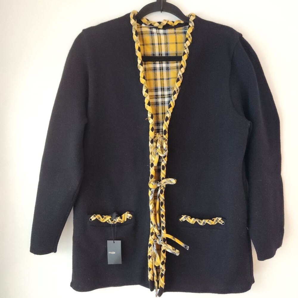 NWT Maje Mysetero Reversible Woven Cardigan Sweater Blazer Checked L (3) - Picture 4 of 15